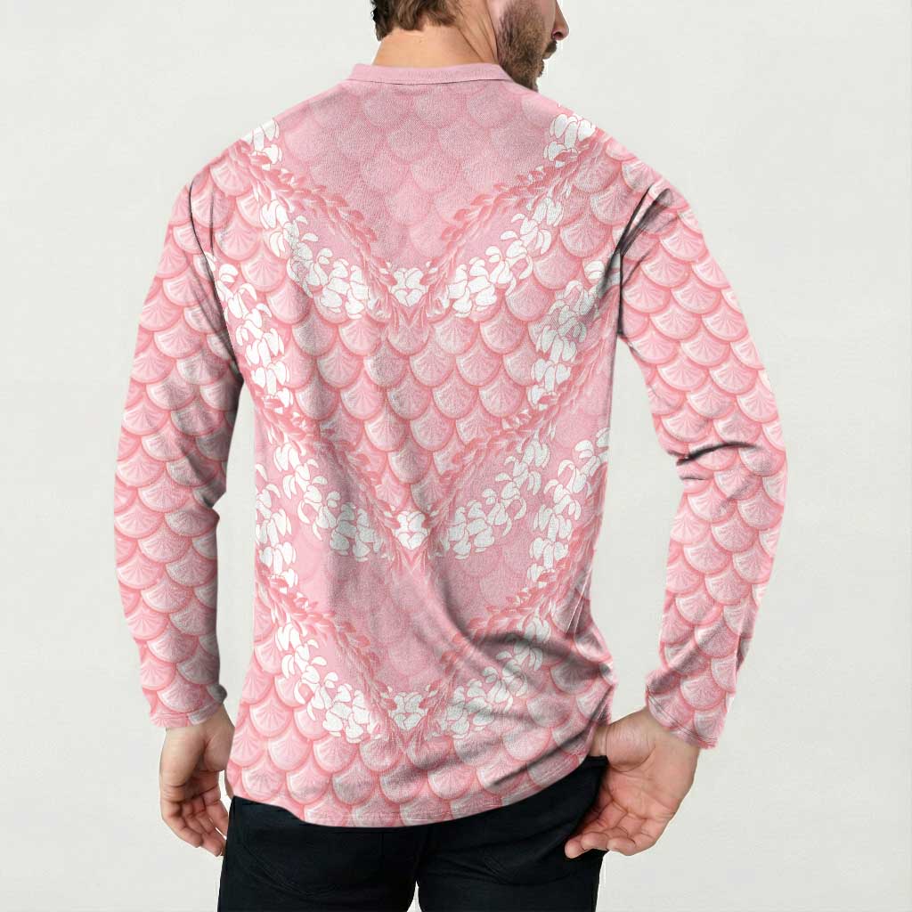 Soft Pink Mermaid Puakenikeni Maile Lei Button Sweatshirt LT01 - Polynesian Pride
