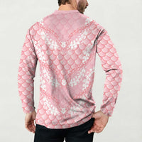 Soft Pink Mermaid Puakenikeni Maile Lei Button Sweatshirt LT01 - Polynesian Pride