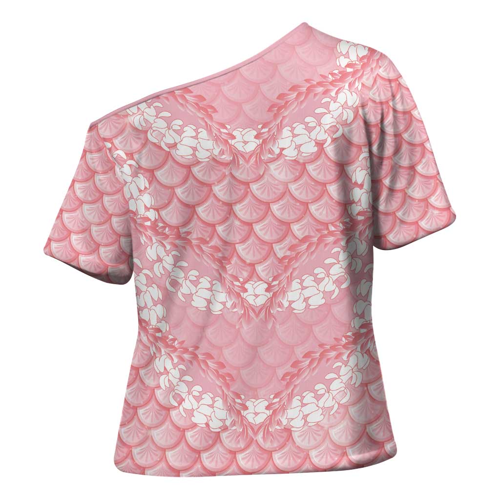 Soft Pink Mermaid Puakenikeni Maile Lei Cross Shoulder Shirt LT01 - Polynesian Pride