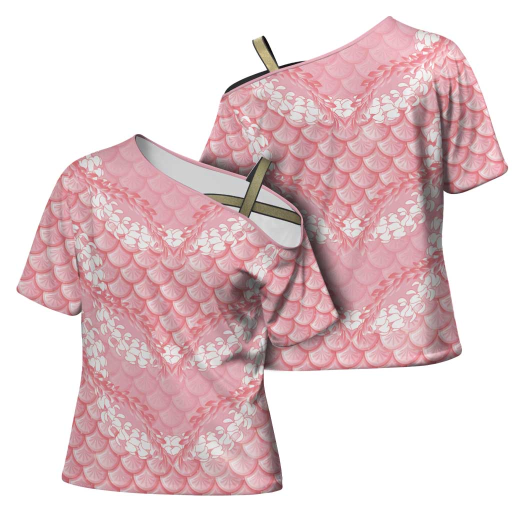 Soft Pink Mermaid Puakenikeni Maile Lei Cross Shoulder Shirt LT01 - Polynesian Pride