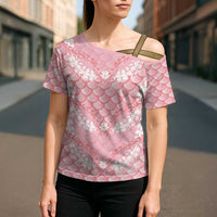 Soft Pink Mermaid Puakenikeni Maile Lei Cross Shoulder Shirt LT01 - Polynesian Pride