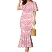 Soft Pink Mermaid Puakenikeni Maile Lei Family Matching Mermaid Dress and Hawaiian Shirt