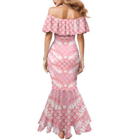 Soft Pink Mermaid Puakenikeni Maile Lei Family Matching Mermaid Dress and Hawaiian Shirt
