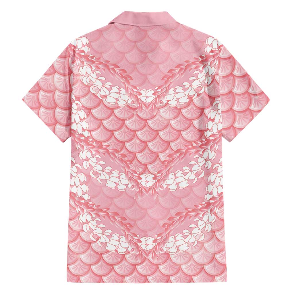 Soft Pink Mermaid Puakenikeni Maile Lei Family Matching Off The Shoulder Long Sleeve Dress and Hawaiian Shirt