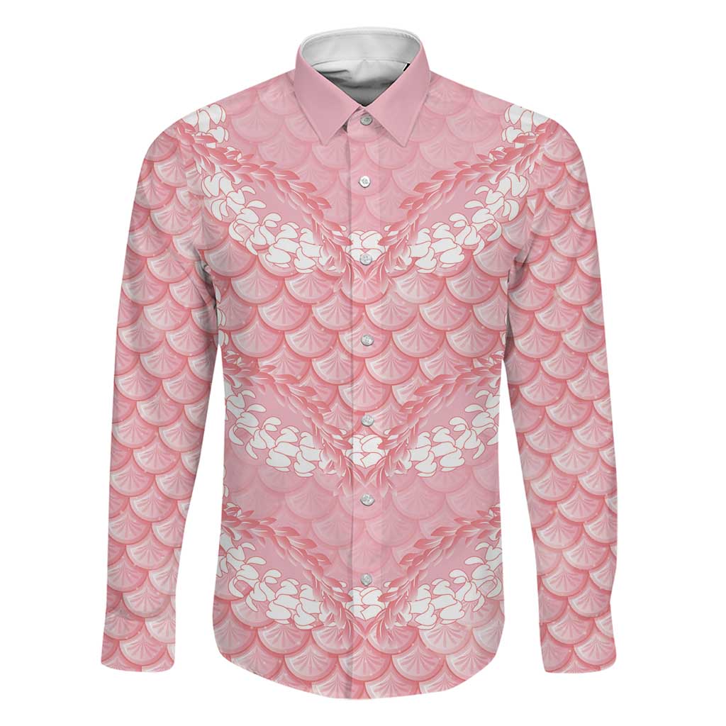 Soft Pink Mermaid Puakenikeni Maile Lei Family Matching Off Shoulder Maxi Dress and Hawaiian Shirt