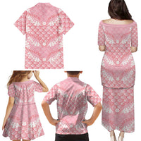 Soft Pink Mermaid Puakenikeni Maile Lei Family Matching Puletasi and Hawaiian Shirt