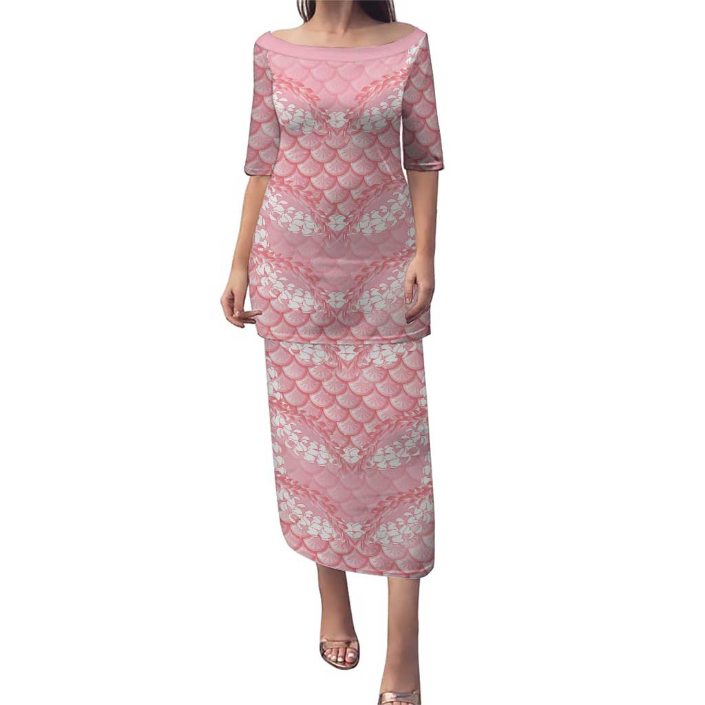 Soft Pink Mermaid Puakenikeni Maile Lei Family Matching Puletasi and Hawaiian Shirt