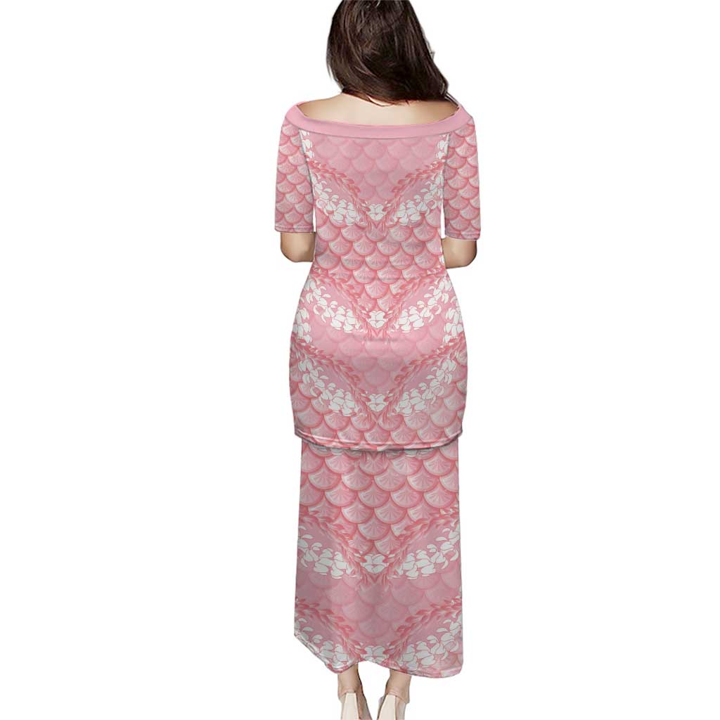 Soft Pink Mermaid Puakenikeni Maile Lei Family Matching Puletasi and Hawaiian Shirt