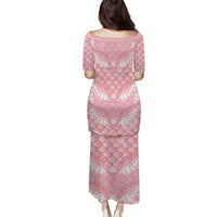 Soft Pink Mermaid Puakenikeni Maile Lei Family Matching Puletasi and Hawaiian Shirt