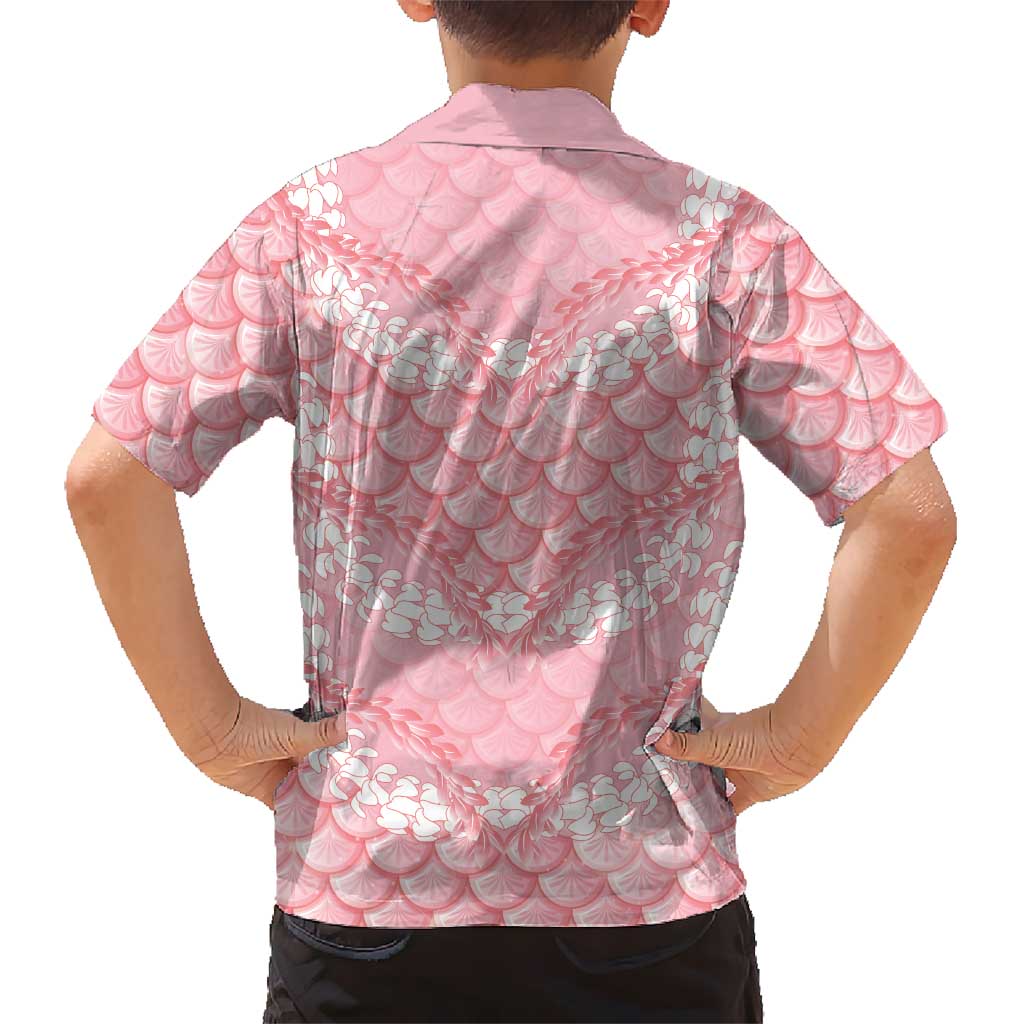 Soft Pink Mermaid Puakenikeni Maile Lei Family Matching Summer Maxi Dress and Hawaiian Shirt
