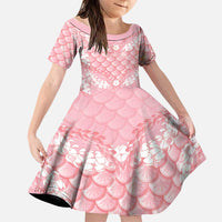 Soft Pink Mermaid Puakenikeni Maile Lei Family Matching Summer Maxi Dress and Hawaiian Shirt