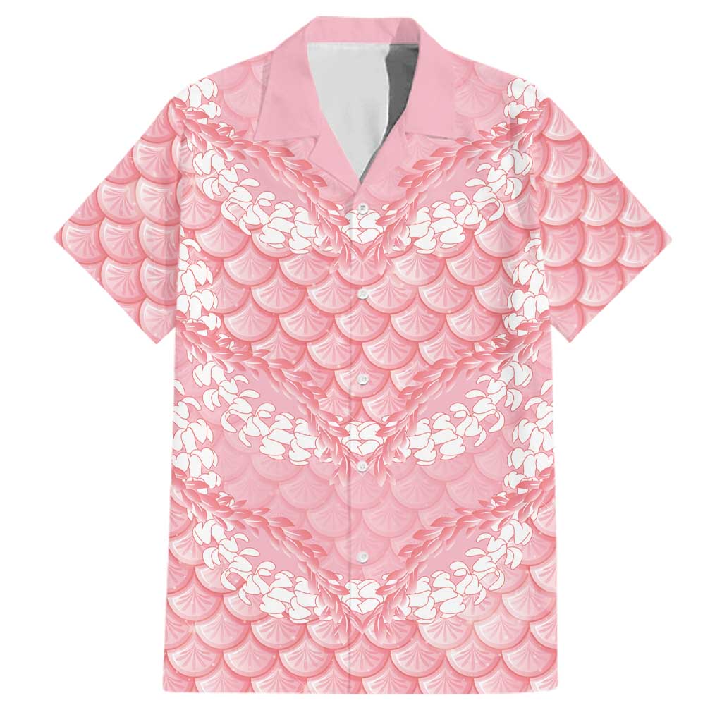 Soft Pink Mermaid Puakenikeni Maile Lei Family Matching Summer Maxi Dress and Hawaiian Shirt