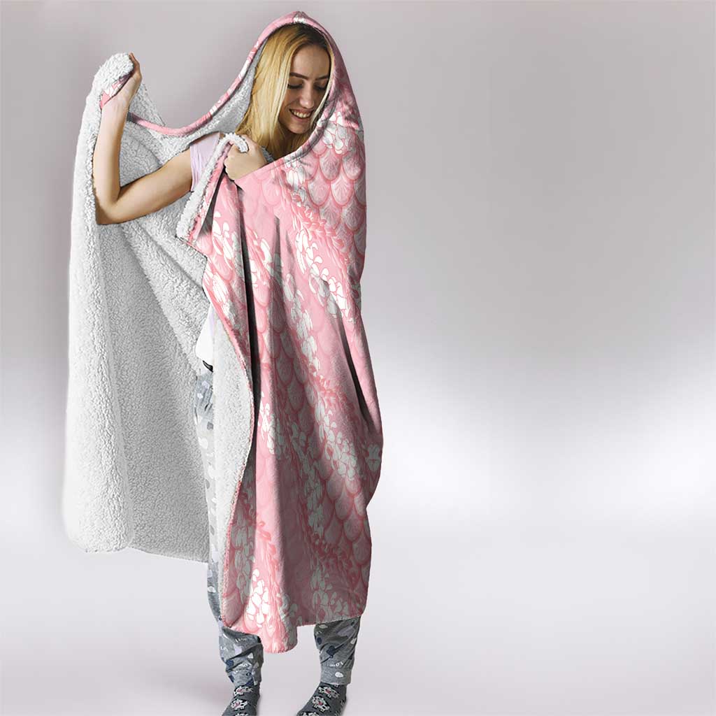Soft Pink Mermaid Puakenikeni Maile Lei Hooded Blanket LT01 - Polynesian Pride