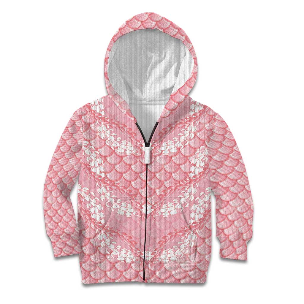 Soft Pink Mermaid Puakenikeni Maile Lei Kid Hoodie LT01 Zip Hoodie Pink - Polynesian Pride