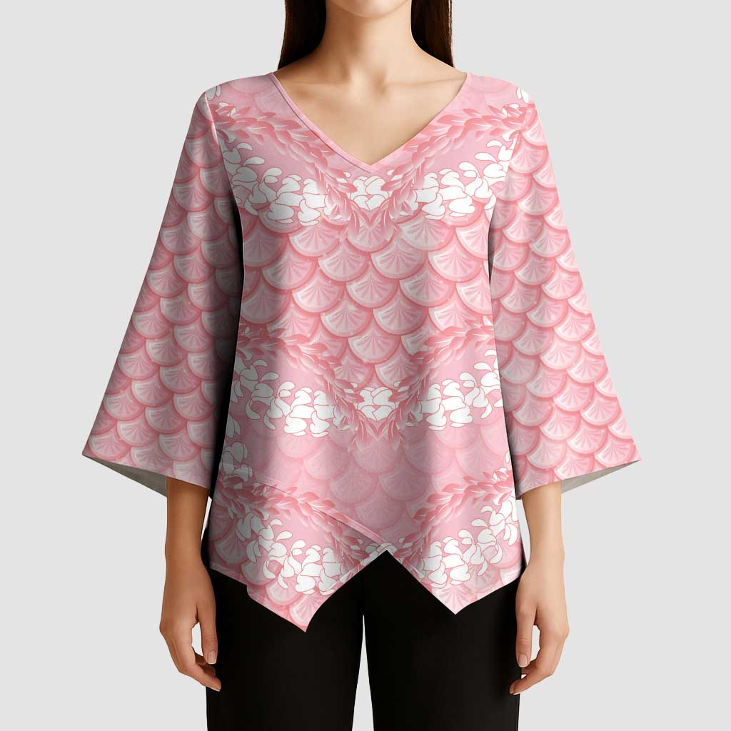 Soft Pink Mermaid Puakenikeni Maile Lei Kimono Sleeve Blouse LT01 - Polynesian Pride