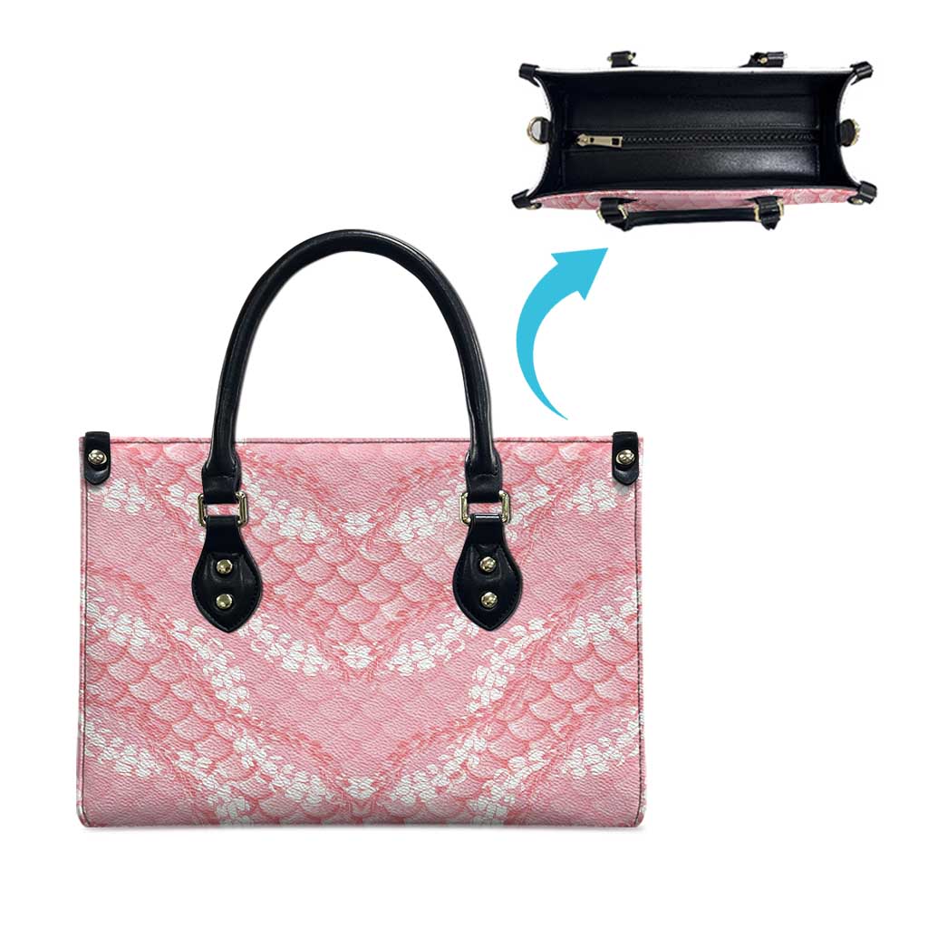 Soft Pink Mermaid Puakenikeni Maile Lei Leather Bag LT01 - Polynesian Pride