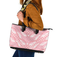Soft Pink Mermaid Puakenikeni Maile Lei Leather Tote Bag LT01 Pink - Polynesian Pride
