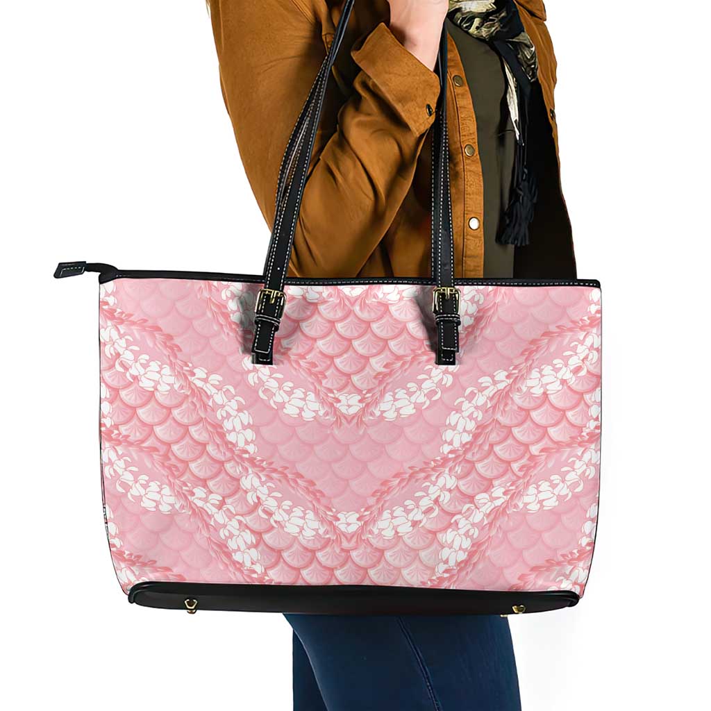 Soft Pink Mermaid Puakenikeni Maile Lei Leather Tote Bag LT01 - Polynesian Pride