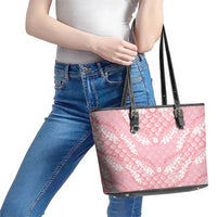 Soft Pink Mermaid Puakenikeni Maile Lei Leather Tote Bag LT01 - Polynesian Pride