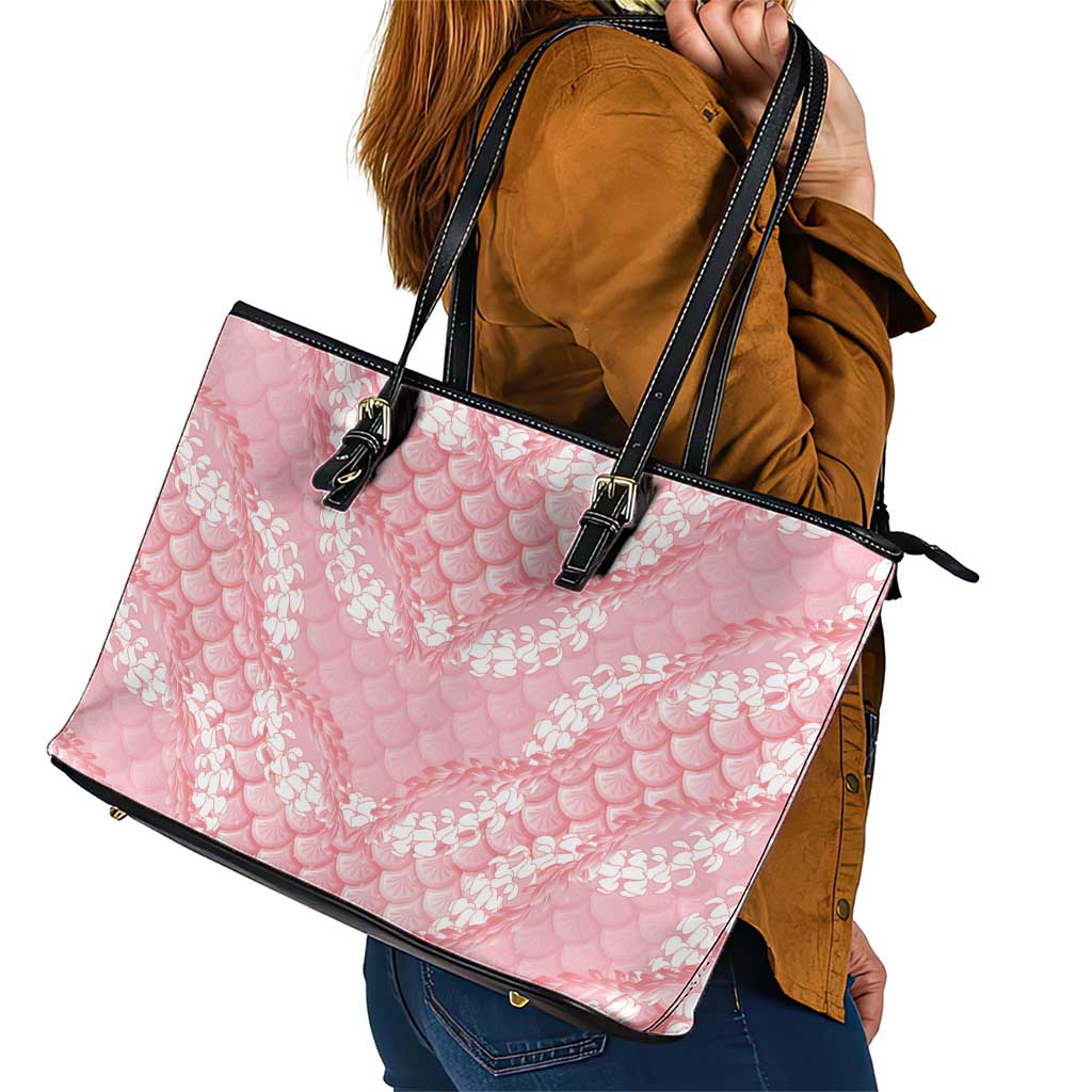 Soft Pink Mermaid Puakenikeni Maile Lei Leather Tote Bag LT01 - Polynesian Pride