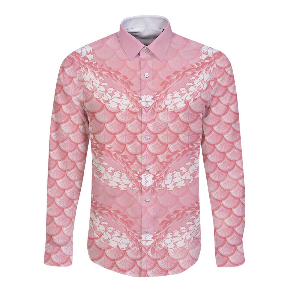 Soft Pink Mermaid Puakenikeni Maile Lei Long Sleeve Button Shirt LT01 Unisex Pink - Polynesian Pride