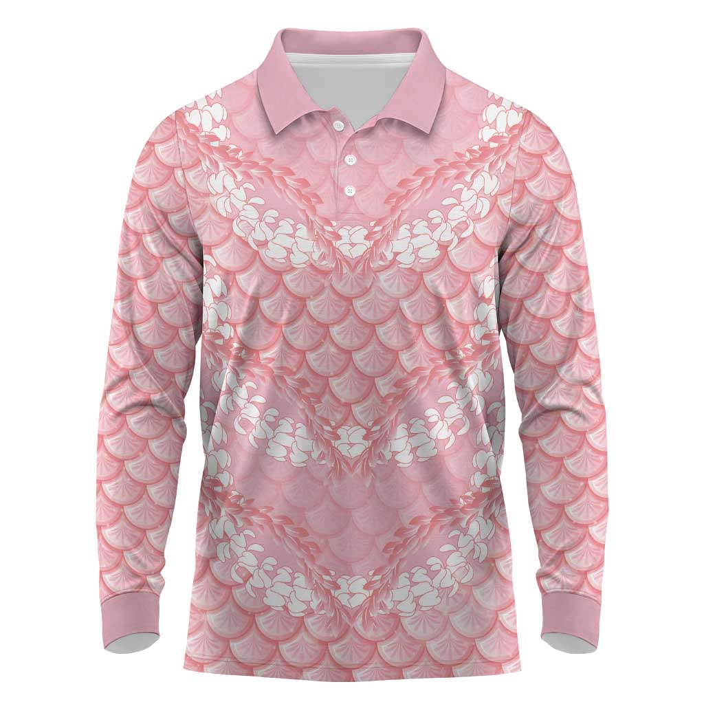 Soft Pink Mermaid Puakenikeni Maile Lei Long Sleeve Polo Shirt LT01 Pink - Polynesian Pride
