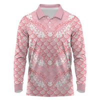 Soft Pink Mermaid Puakenikeni Maile Lei Long Sleeve Polo Shirt LT01 Pink - Polynesian Pride