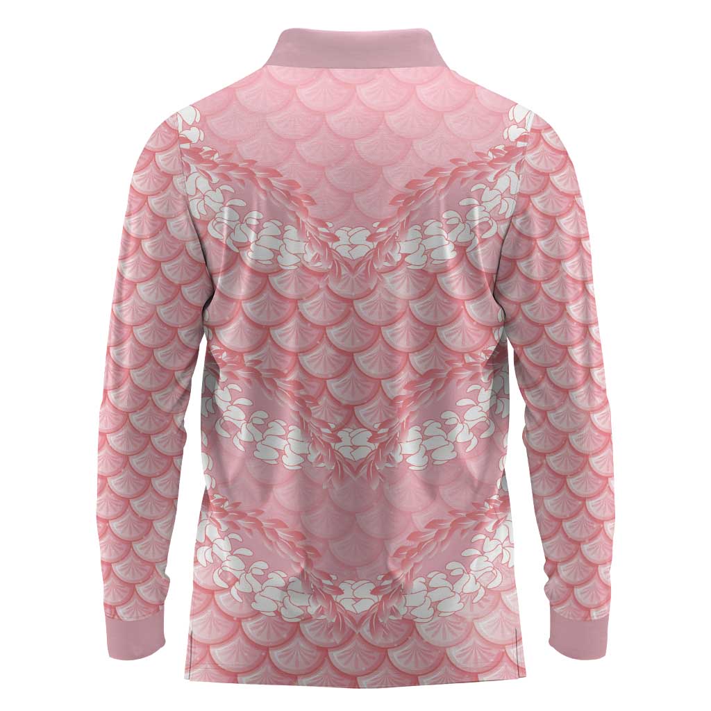 Soft Pink Mermaid Puakenikeni Maile Lei Long Sleeve Polo Shirt LT01 - Polynesian Pride
