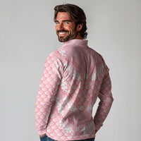 Soft Pink Mermaid Puakenikeni Maile Lei Long Sleeve Polo Shirt LT01 - Polynesian Pride