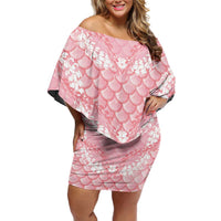 Soft Pink Mermaid Puakenikeni Maile Lei Off Shoulder Short Dress LT01 Women Pink - Polynesian Pride
