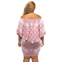 Soft Pink Mermaid Puakenikeni Maile Lei Off Shoulder Short Dress LT01 - Polynesian Pride