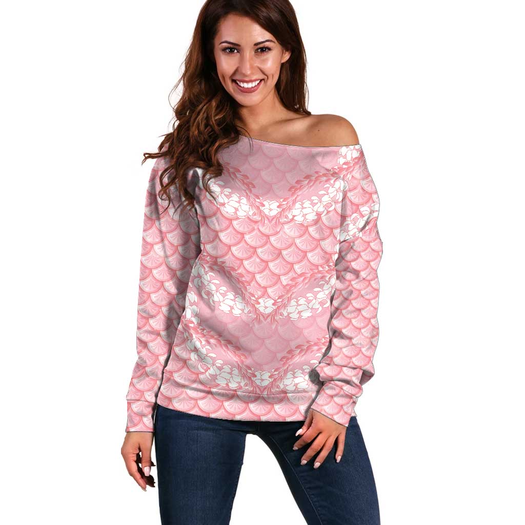 Soft Pink Mermaid Puakenikeni Maile Lei Off Shoulder Sweater LT01 Women Pink - Polynesian Pride