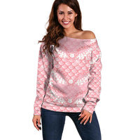 Soft Pink Mermaid Puakenikeni Maile Lei Off Shoulder Sweater LT01 Women Pink - Polynesian Pride