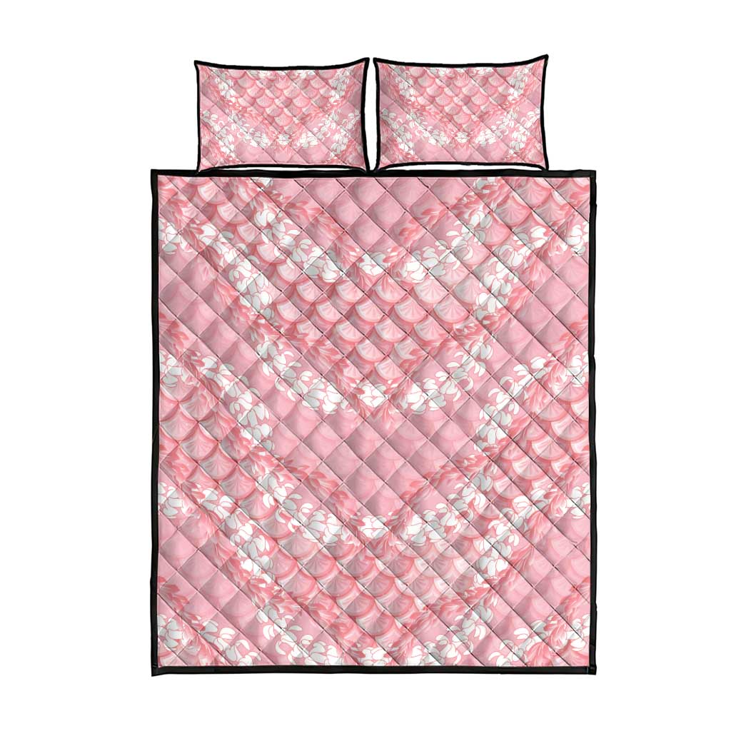 Soft Pink Mermaid Puakenikeni Maile Lei Quilt Bed Set