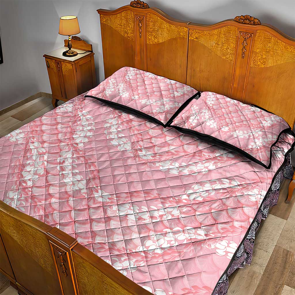 Soft Pink Mermaid Puakenikeni Maile Lei Quilt Bed Set