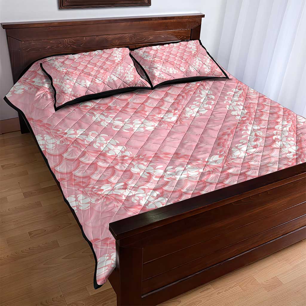 Soft Pink Mermaid Puakenikeni Maile Lei Quilt Bed Set
