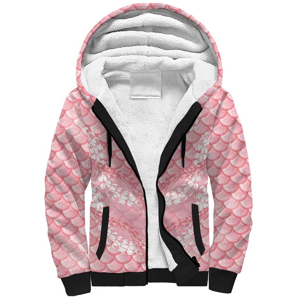 Soft Pink Mermaid Puakenikeni Maile Lei Sherpa Hoodie LT01 Unisex Pink - Polynesian Pride