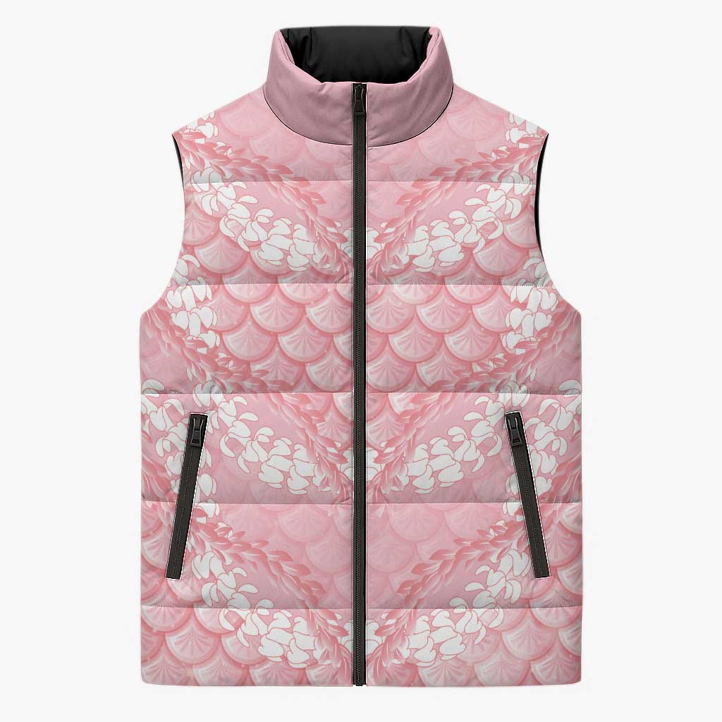 Soft Pink Mermaid Puakenikeni Maile Lei Sleeveless Puffer Jacket LT01 Unisex Pink - Polynesian Pride