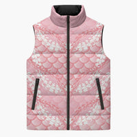Soft Pink Mermaid Puakenikeni Maile Lei Sleeveless Puffer Jacket LT01 Unisex Pink - Polynesian Pride