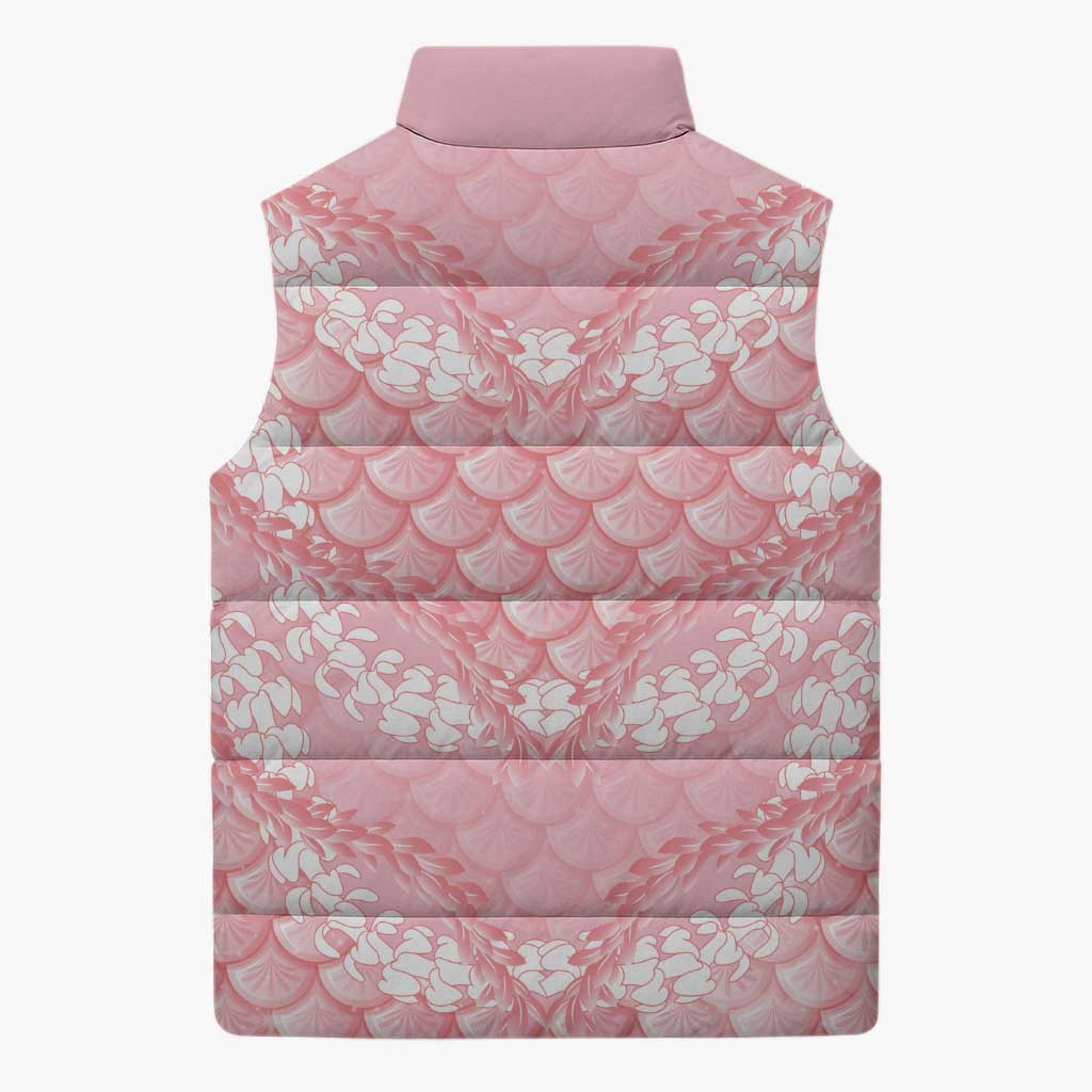 Soft Pink Mermaid Puakenikeni Maile Lei Sleeveless Puffer Jacket LT01 - Polynesian Pride