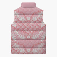Soft Pink Mermaid Puakenikeni Maile Lei Sleeveless Puffer Jacket LT01 - Polynesian Pride