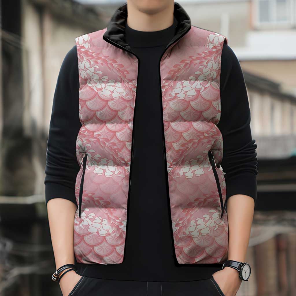 Soft Pink Mermaid Puakenikeni Maile Lei Sleeveless Puffer Jacket LT01 - Polynesian Pride