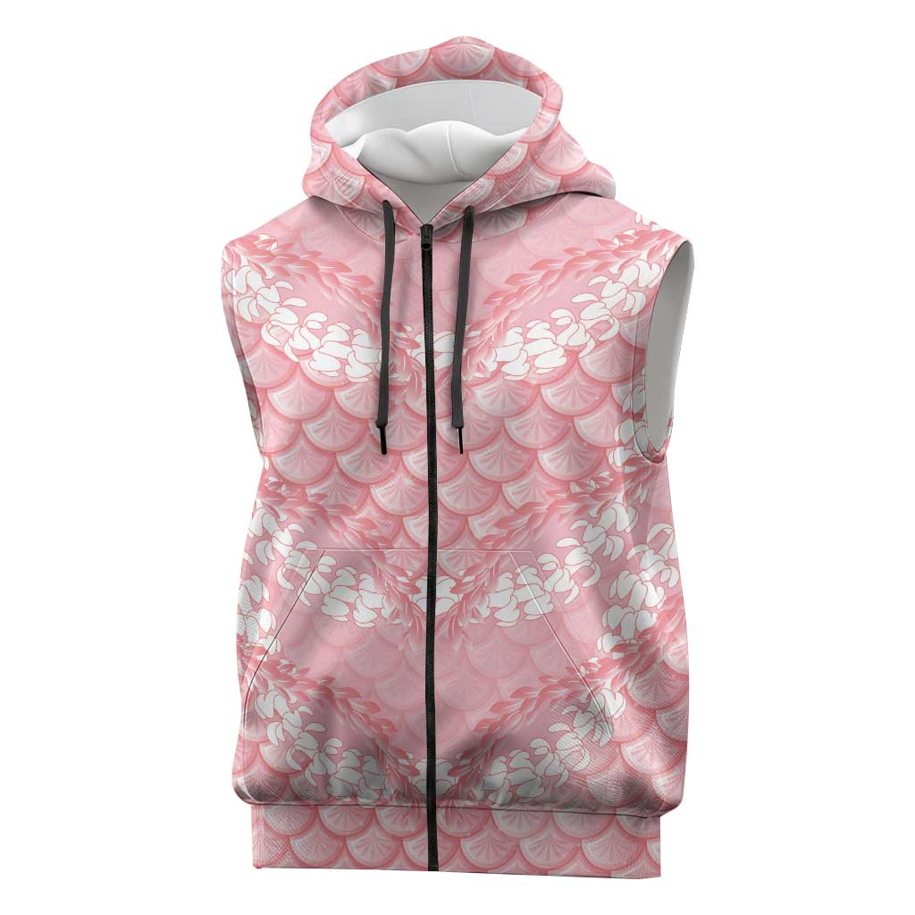 Soft Pink Mermaid Puakenikeni Maile Lei Sleeveless Zip Hoodie LT01 Pink - Polynesian Pride