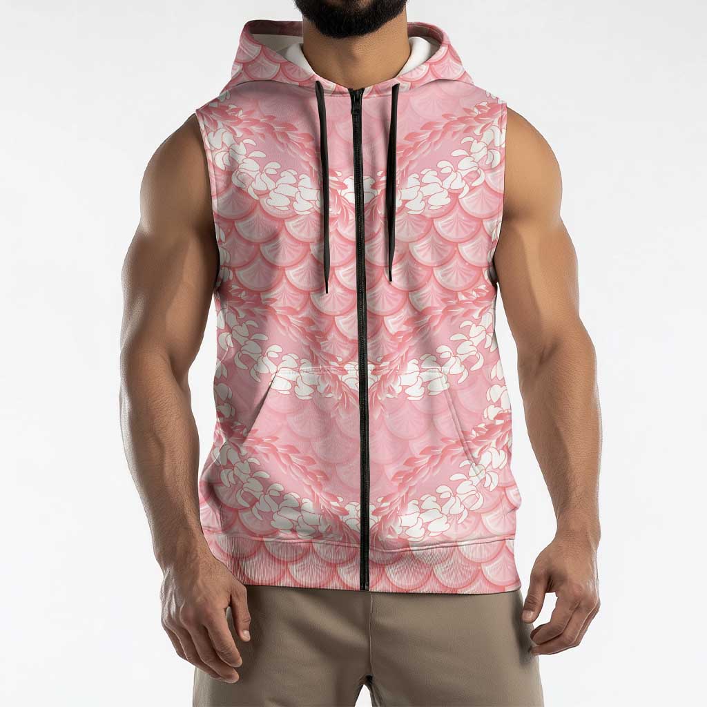 Soft Pink Mermaid Puakenikeni Maile Lei Sleeveless Zip Hoodie LT01 - Polynesian Pride