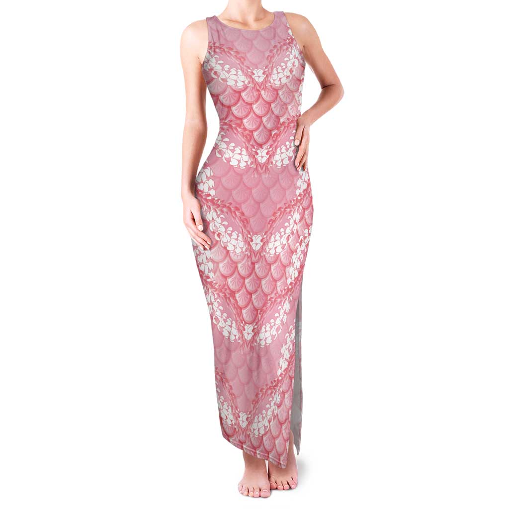 Soft Pink Mermaid Puakenikeni Maile Lei Tank Maxi Dress LT01 Women Pink - Polynesian Pride