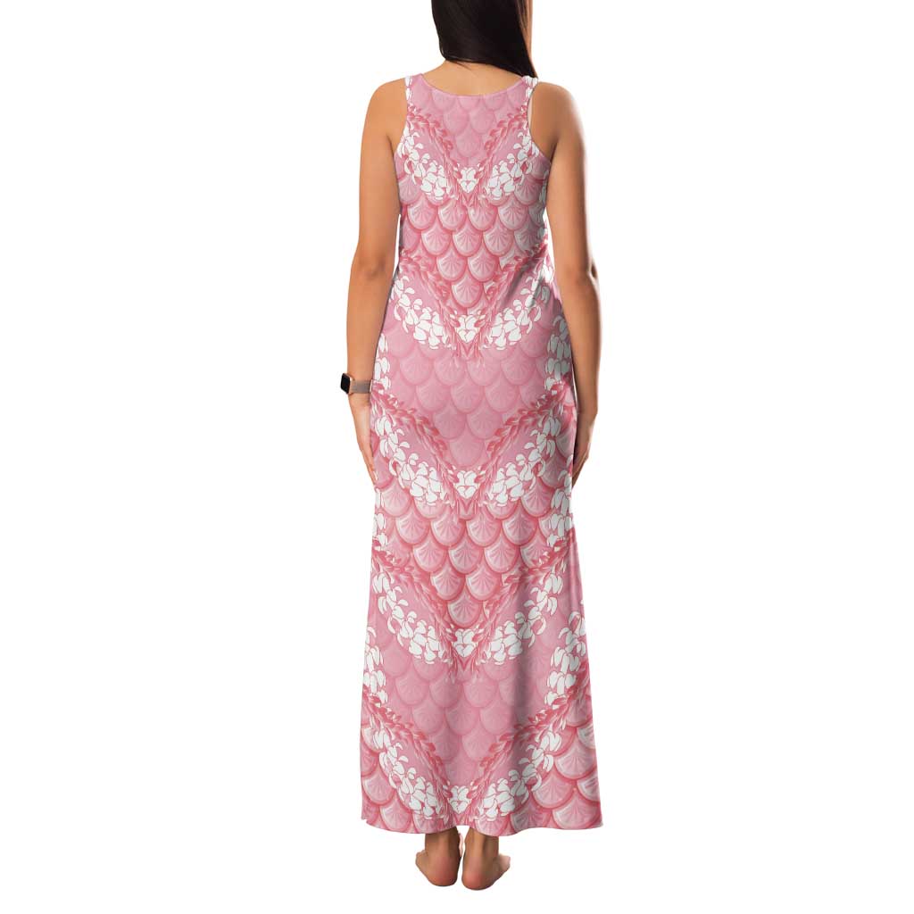 Soft Pink Mermaid Puakenikeni Maile Lei Tank Maxi Dress LT01 - Polynesian Pride