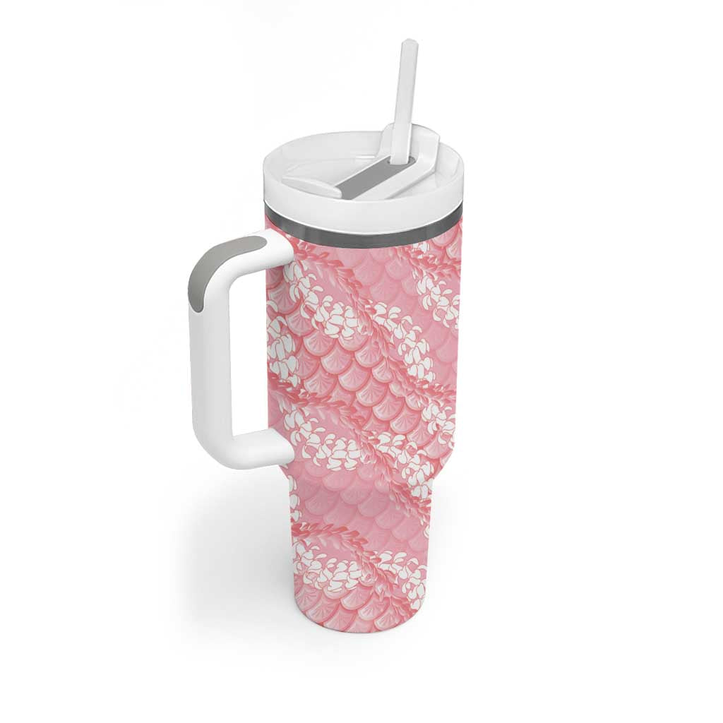 Soft Pink Mermaid Puakenikeni Maile Lei Tumbler With Handle LT01 - Polynesian Pride