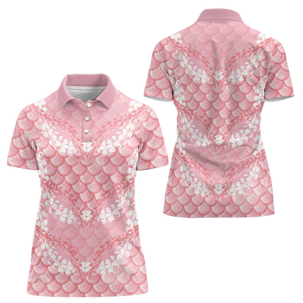 Soft Pink Mermaid Puakenikeni Maile Lei Women Polo Shirt