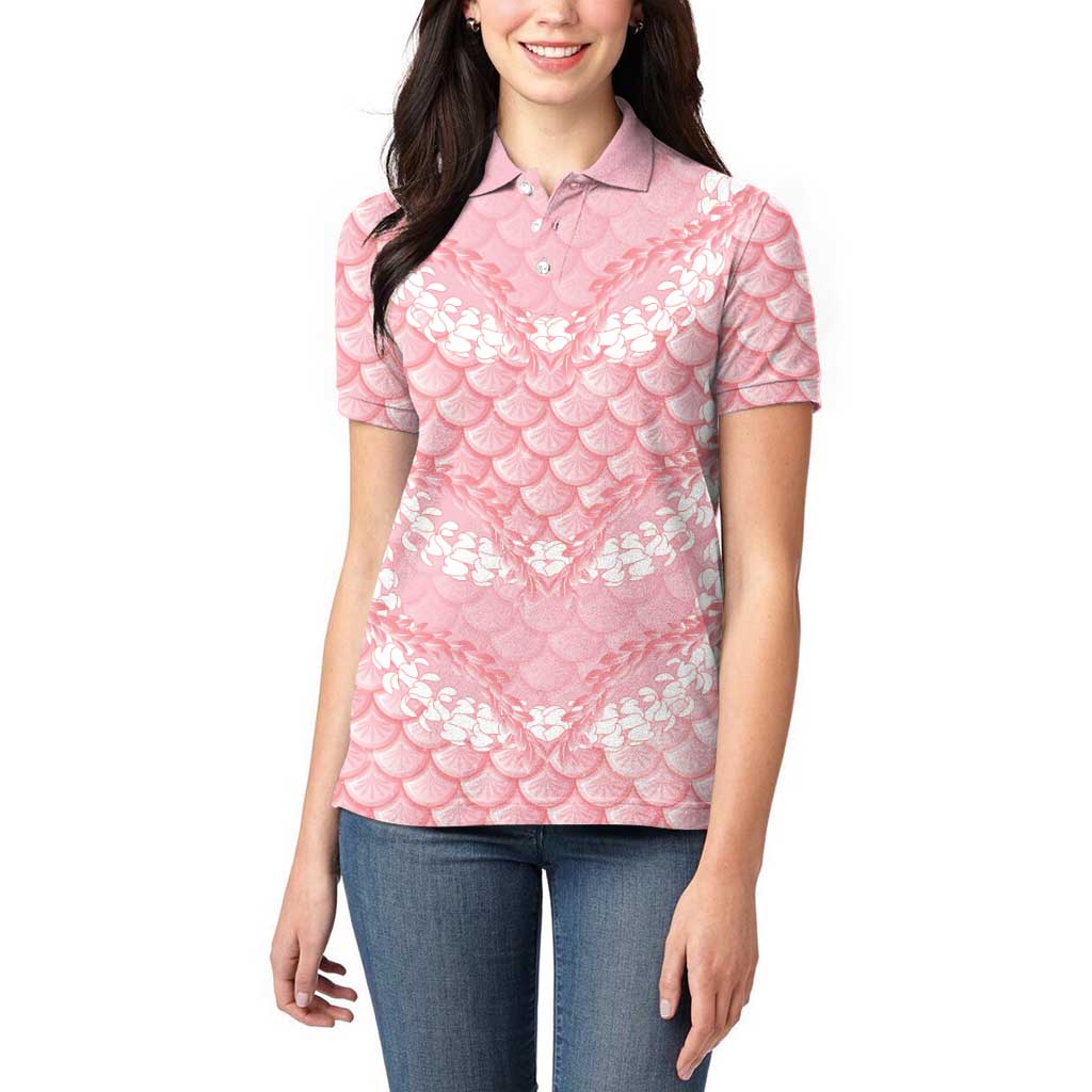 Soft Pink Mermaid Puakenikeni Maile Lei Women Polo Shirt