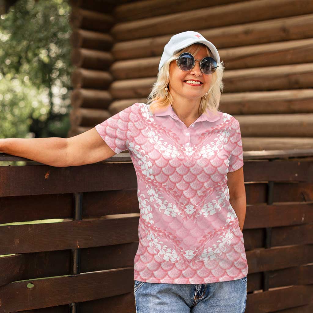 Soft Pink Mermaid Puakenikeni Maile Lei Women Polo Shirt